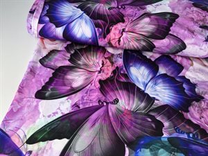 Bomuldsjersey - store smukke lilla sommerfugle